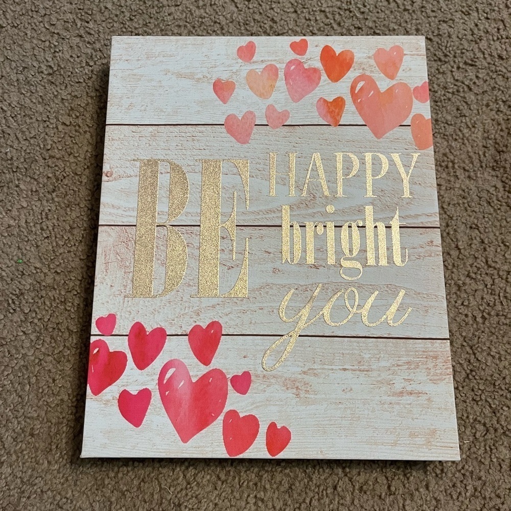 Be Happy, Bright, You Gold and Red Heart Wall Art Decor